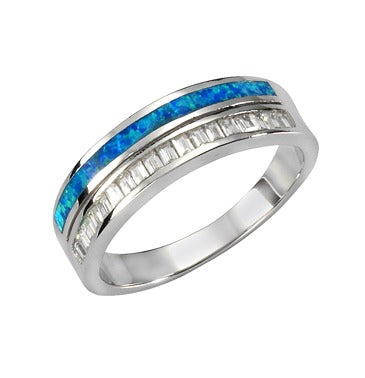 Opal Ring Blau / Synth 925 Sterling Silber / Ringgröße: 062 (19,1)