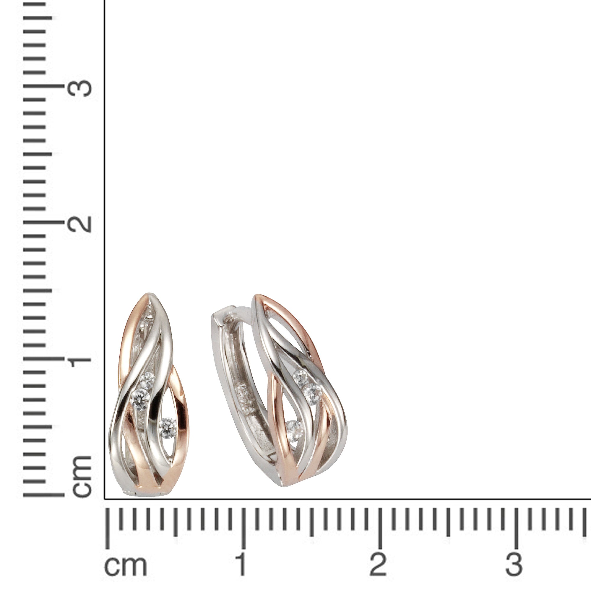 Ohrringe Silber 925 zweifarbig 6x Zirkonia weiß