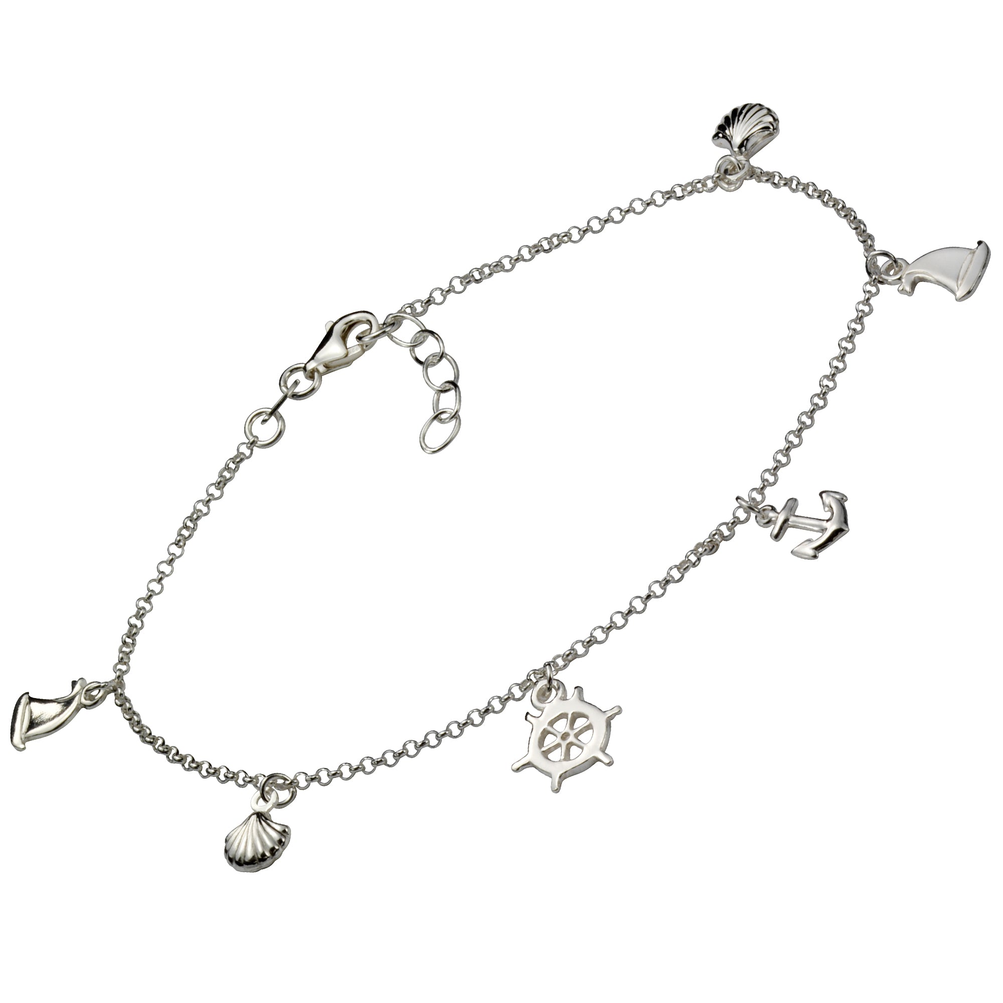 Fußkette 925 Sterling Silber rhodiniert maritime Motive