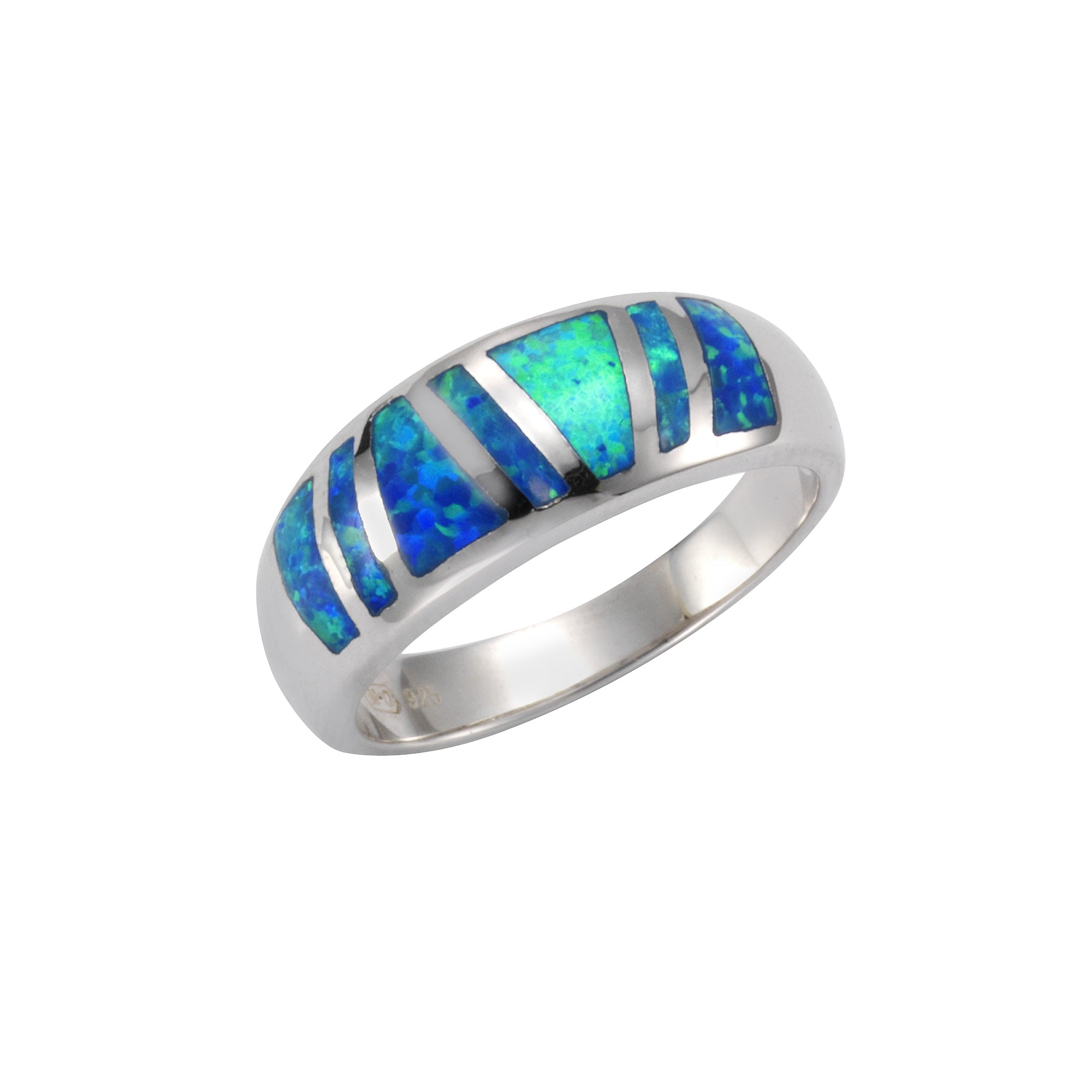 Opal Ring Blau / Synth 925 Sterling Silber / Ringgröße: 052 (16,6)