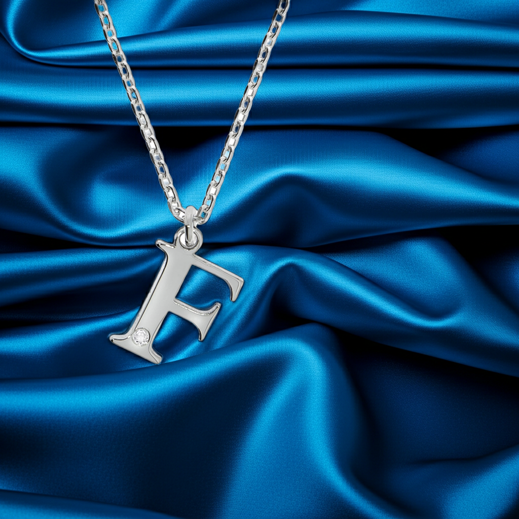 Halskette Silber 925 mit 1x Diamant 0,008ct. Buchstabe F