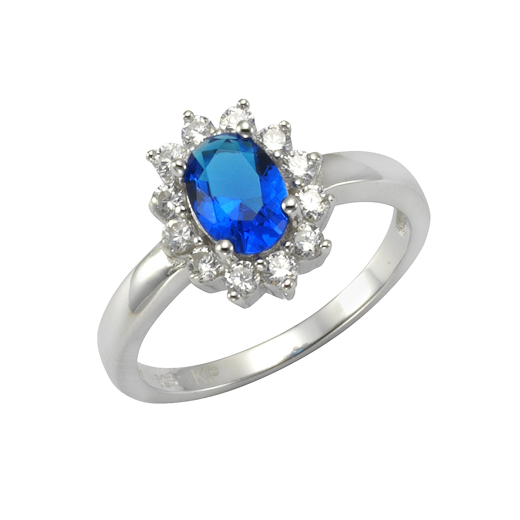 Ring Silber 925 rhodiniert mit Zirkonia blau und weiß - Ringgröße: 056 (17,8)