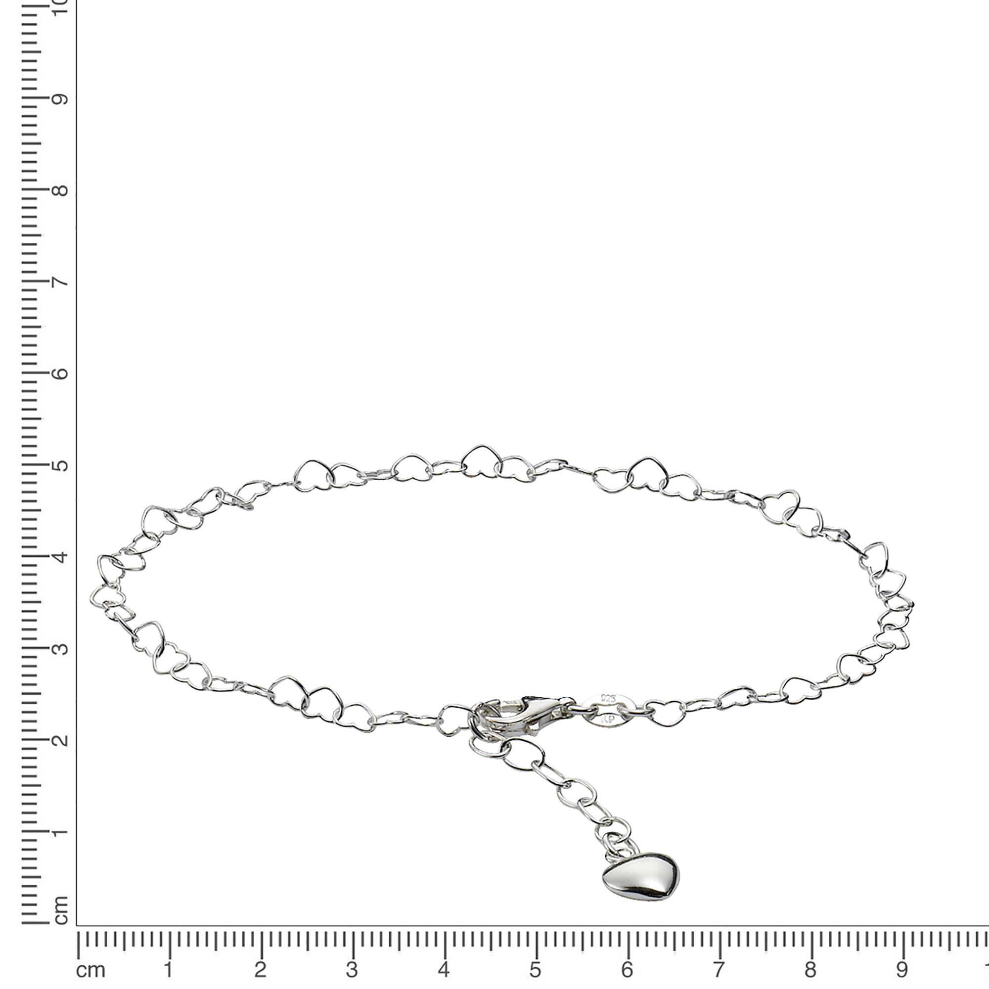 Fusskette Silber 925 mit Herz-Motiv 23-26cm