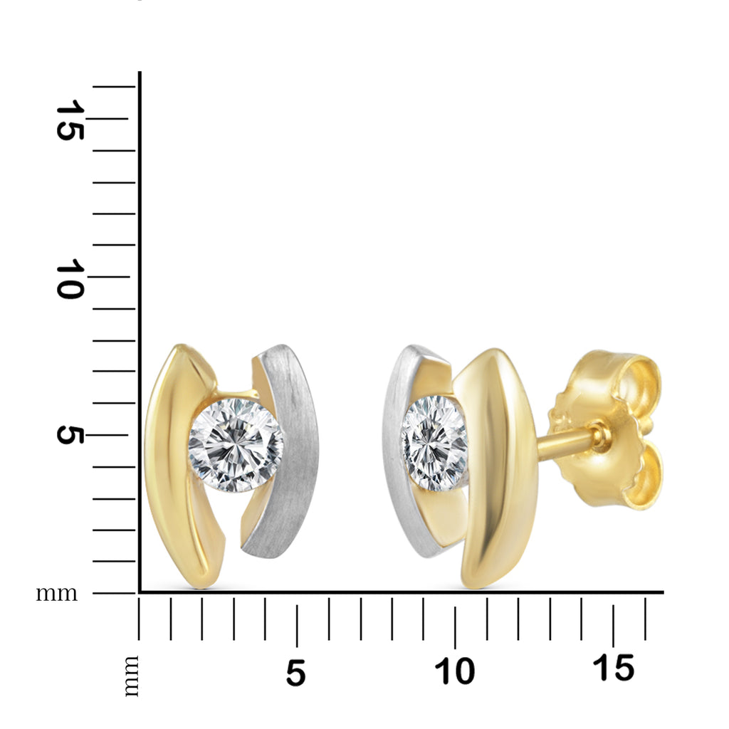 Ohrstecker 333 Gold zweifarbig Zirkonia weiß