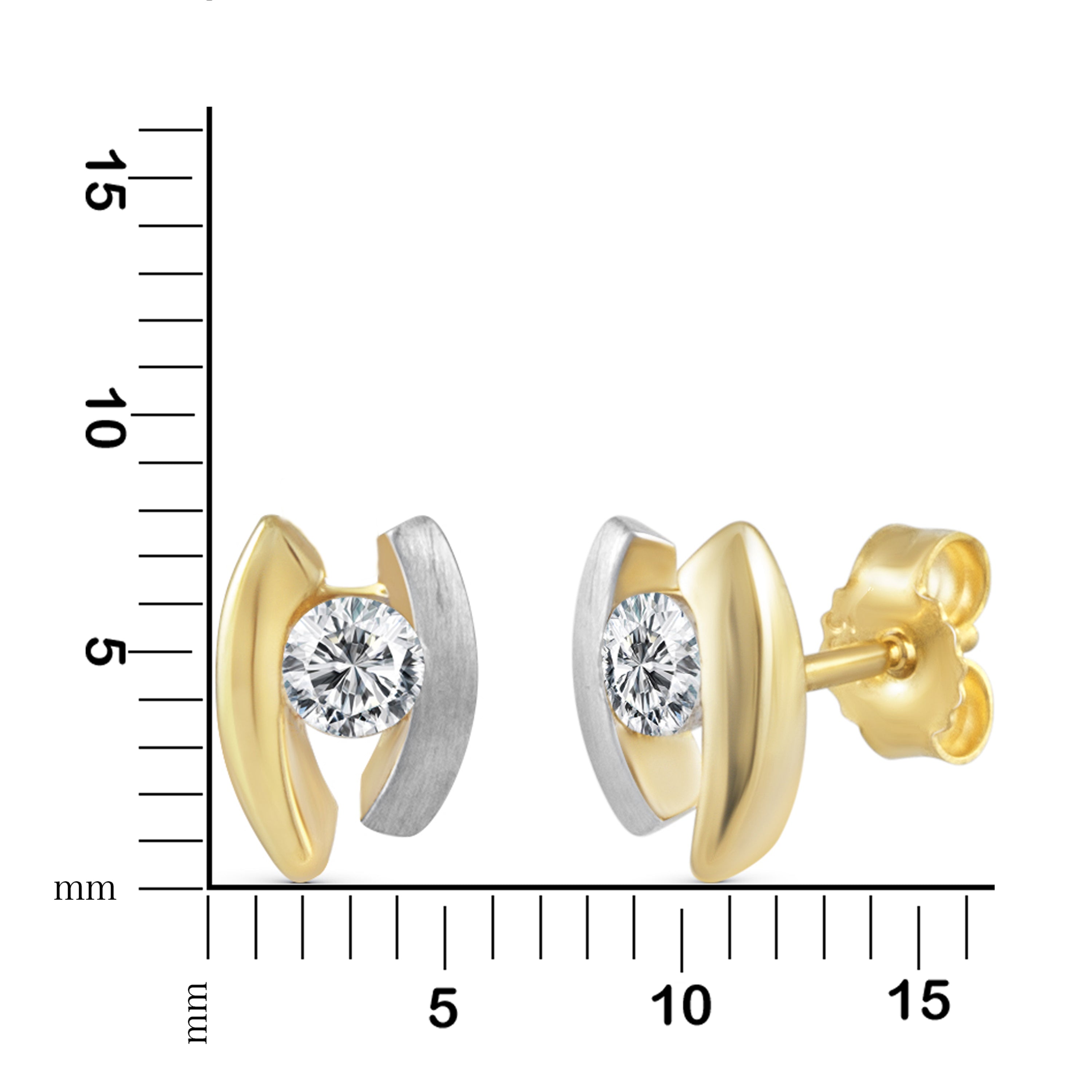 Ohrstecker 333 Gold zweifarbig Zirkonia weiß