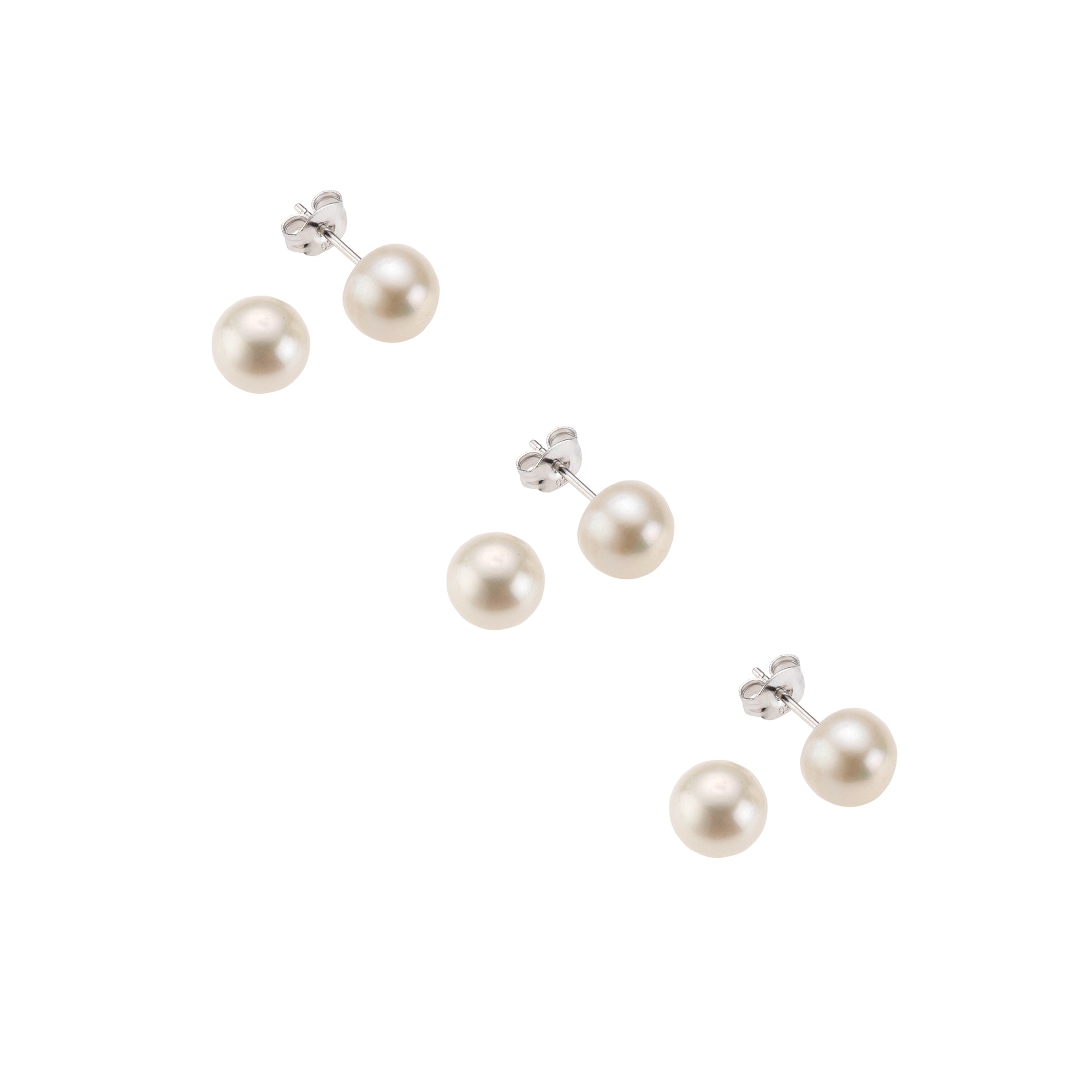 Ohrstecker 3er-Set 925 Silber rhodiniert Süßwasserzuchtperlen weiß 4mm