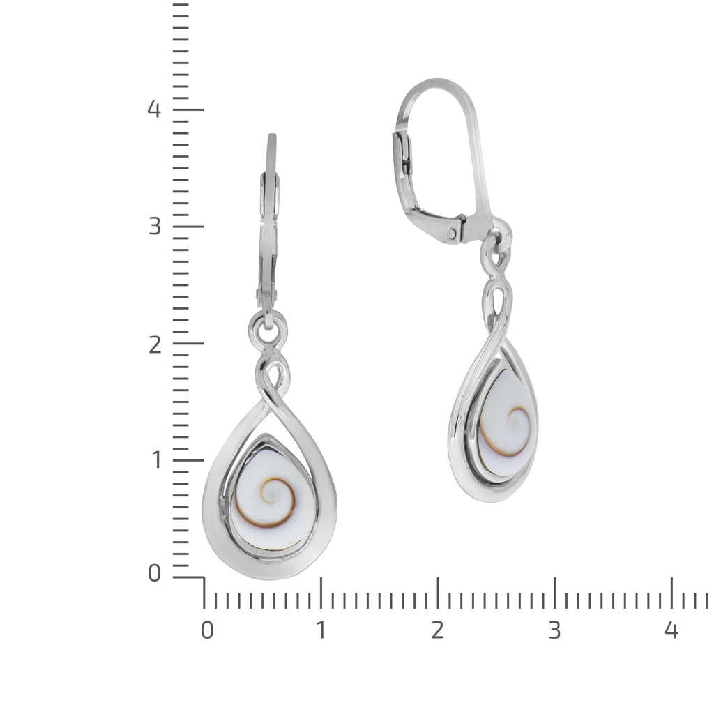Ohrringe Silber 925 rhodiniert mit weißer Muschel 35mm lang