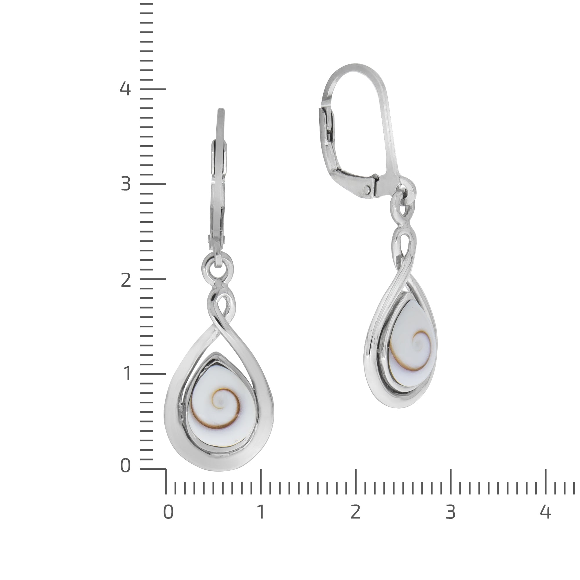 Ohrringe Silber 925 rhodiniert mit weißer Muschel 35mm lang