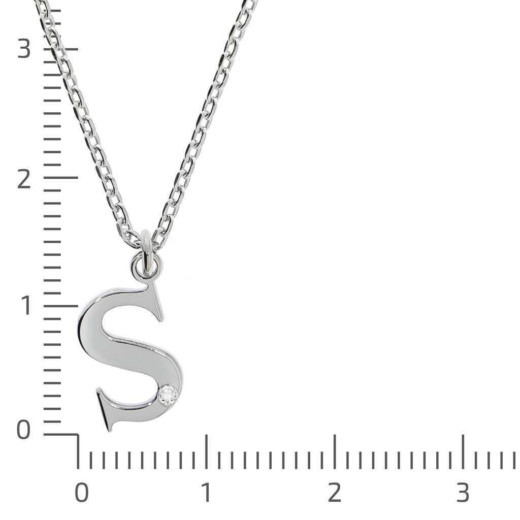 Halskette Silber 925 mit 1x Diamant 0,008ct. Buchstabe S