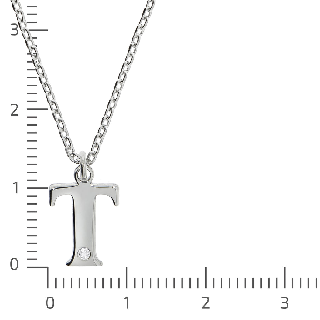 Halskette Silber 925 mit 1x Diamant 0,008ct. Buchstabe T
