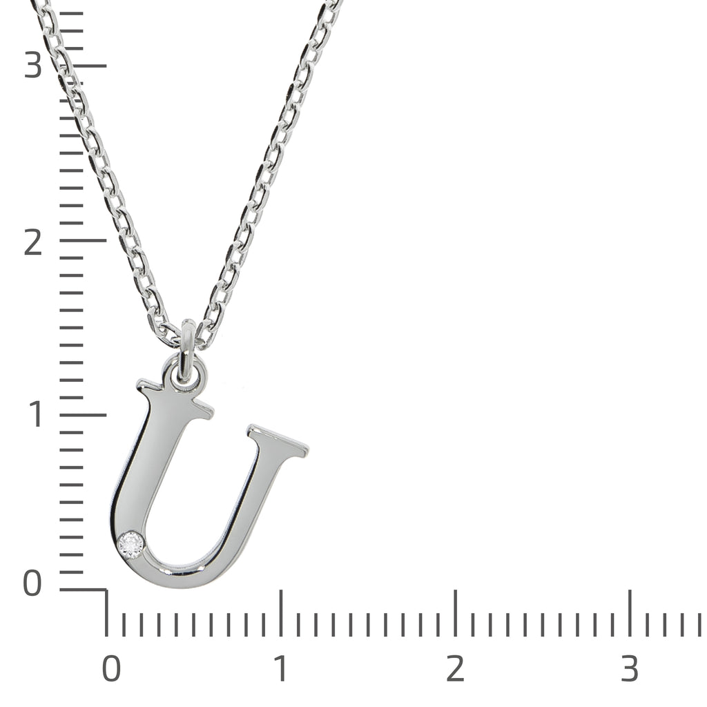 Halskette Silber 925 mit 1x Diamant 0,008ct. Buchstabe U