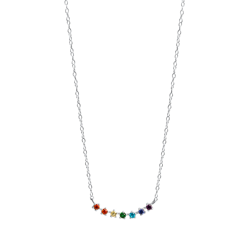 Damen Halskette Silber 925 rhodiniert mit bunten Zirkonia-Steinen