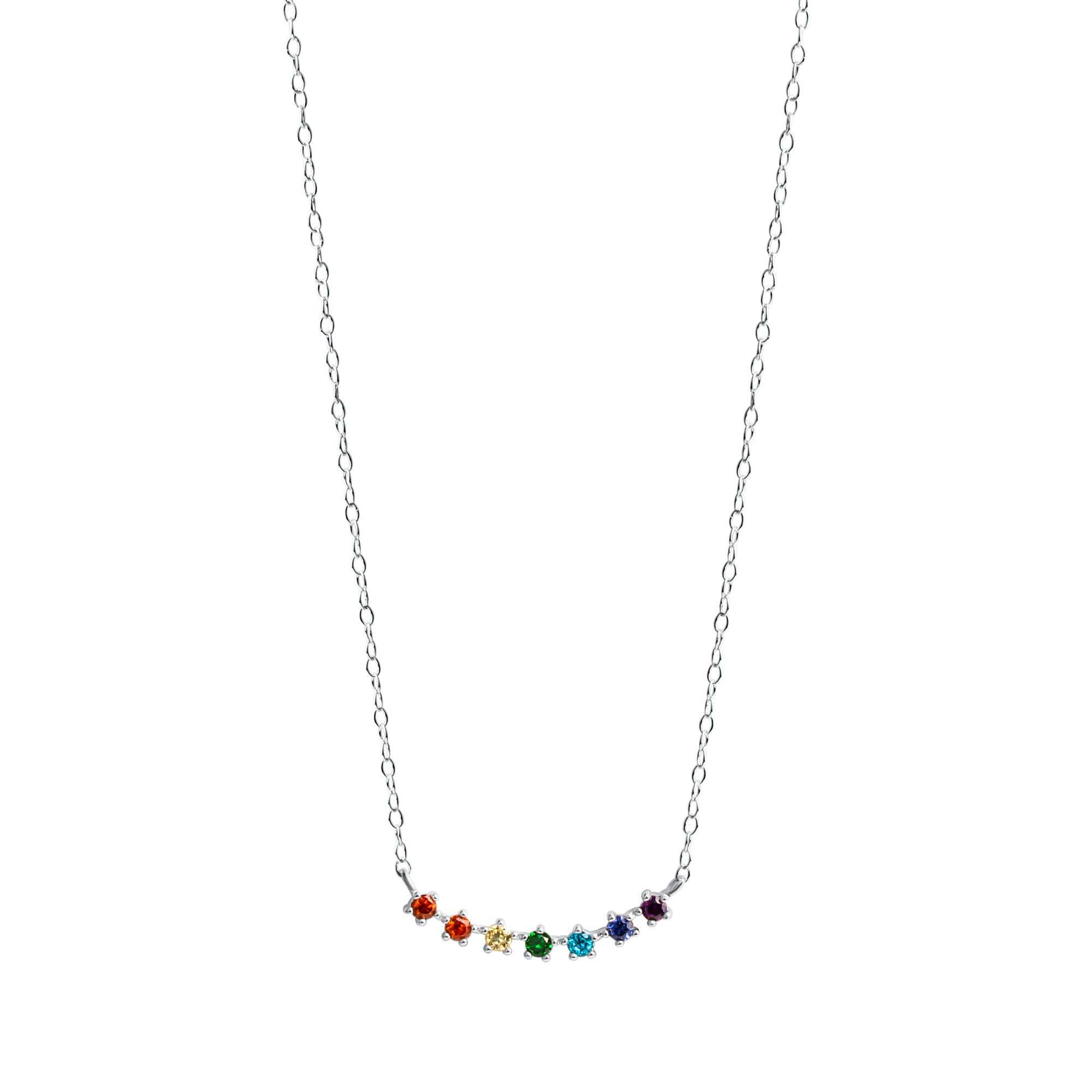 Damen Halskette Silber 925 rhodiniert mit bunten Zirkonia-Steinen