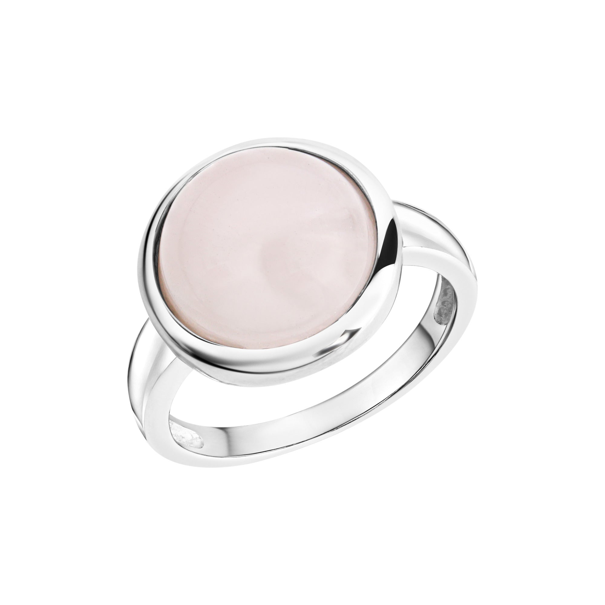 Ring Silber 925 rhodiniert mit echtem Rosenquarz 12mm - Ringgröße: 062 (19,7)