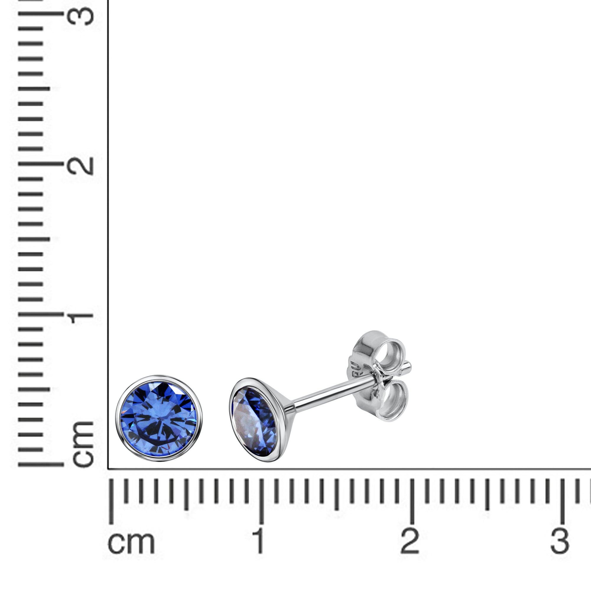 Ohrstecker 925 Silber rhodiniert CZ blau