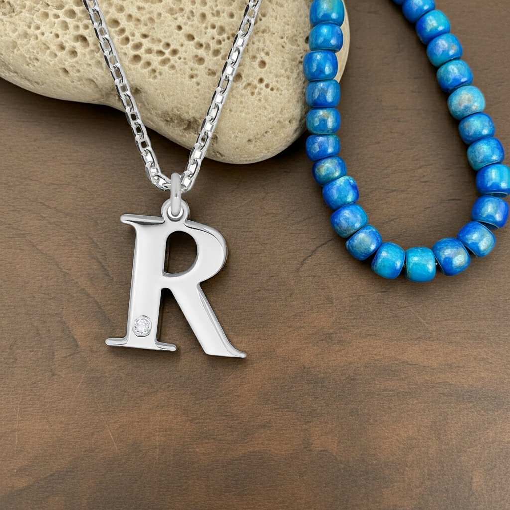 Halskette Silber 925 mit 1x Diamant 0,008ct. Buchstabe R