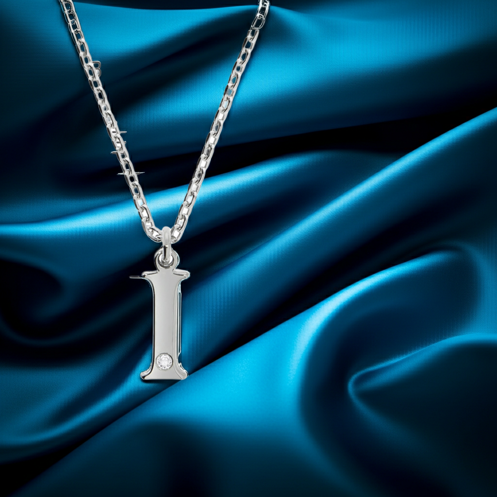 Halskette Silber 925 mit 1x Diamant 0,008ct. Buchstabe I