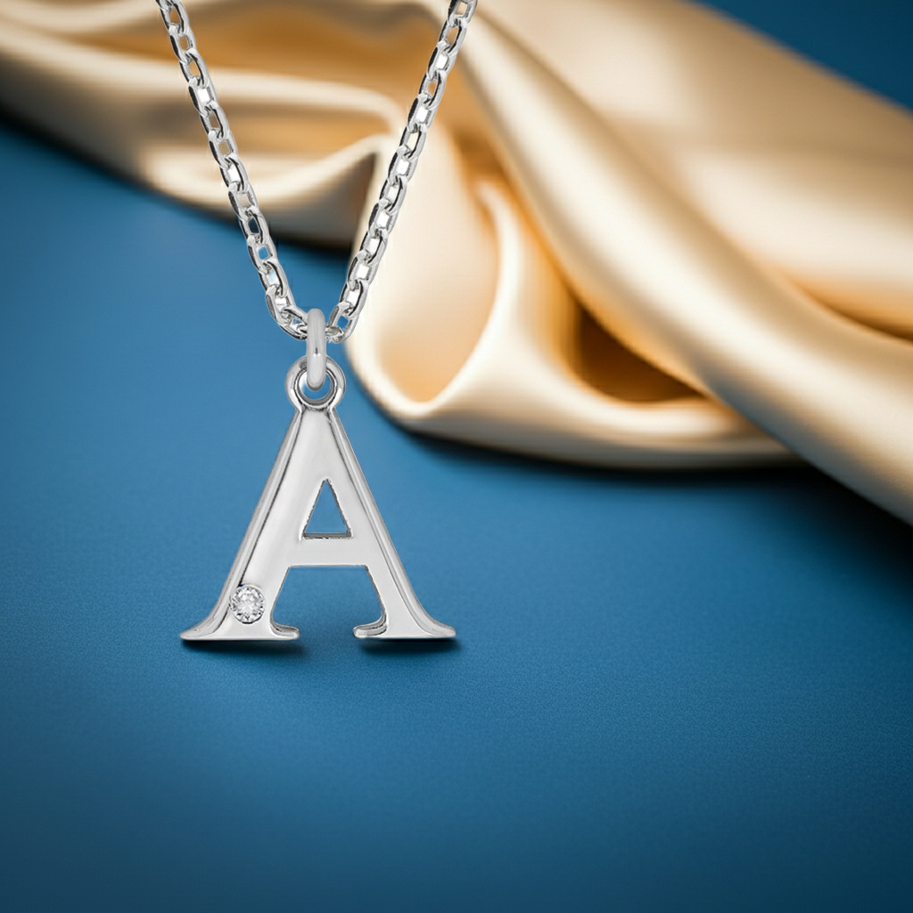 Halskette Silber 925 mit 1x Diamant 0,008ct. Buchstabe A