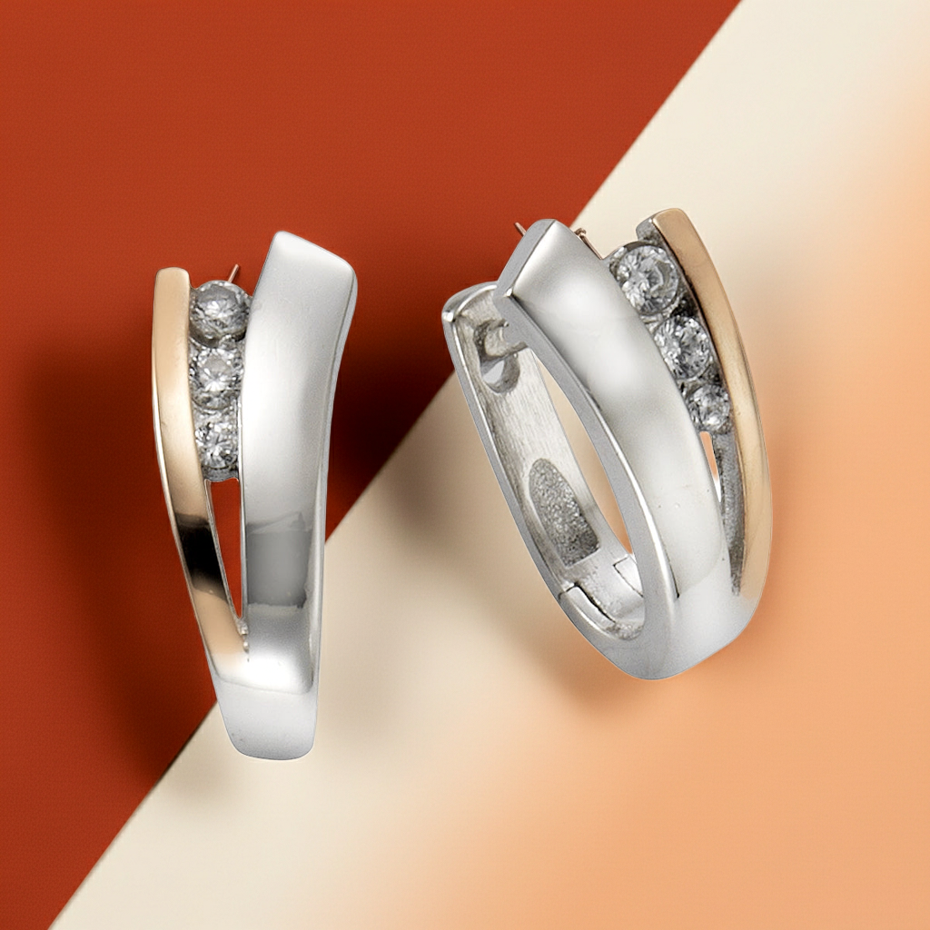 Silber Damen Creolen / 925 Sterling Silber rosè Zirkonia