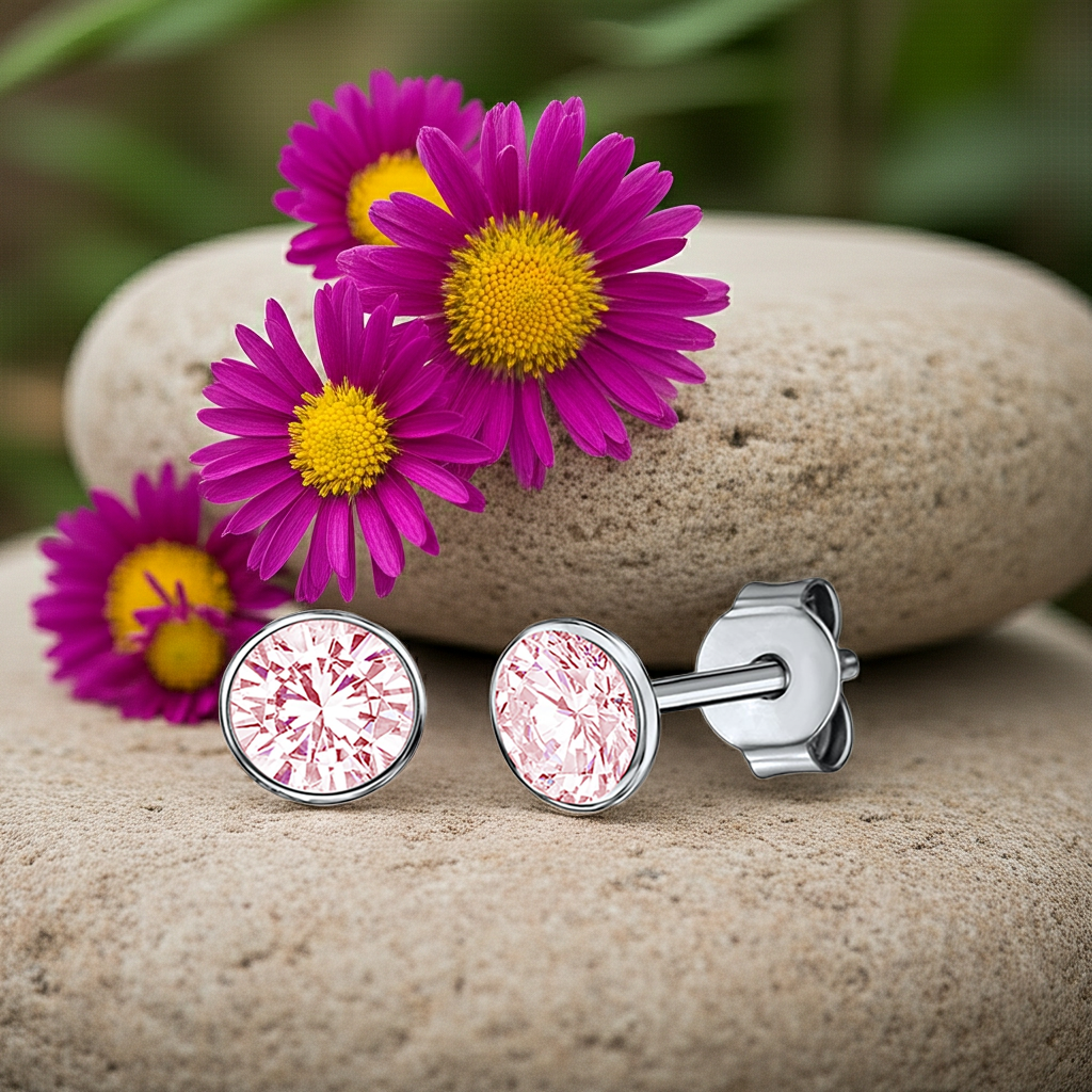 Ohrstecker 925 Silber rhodiniert CZ pink
