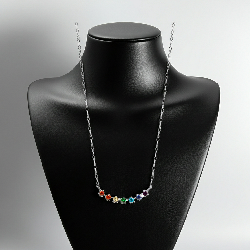 Damen Halskette Silber 925 rhodiniert mit bunten Zirkonia-Steinen