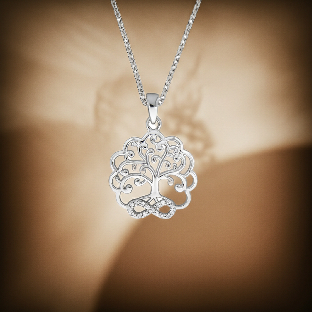 Halskette 925 Sterling Silber rhodiniert Lebensbaum