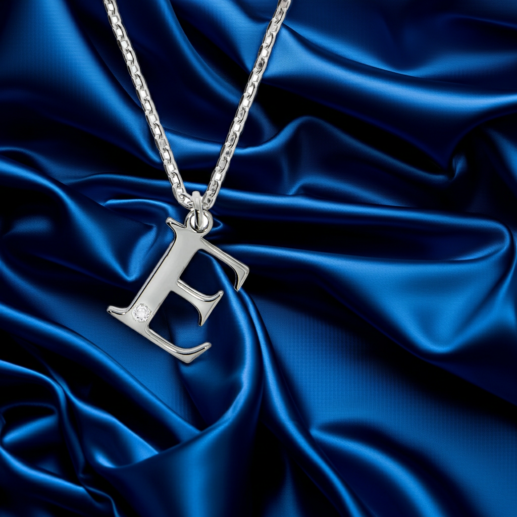 Halskette Silber 925 mit 1x Diamant 0,008ct. Buchstabe E