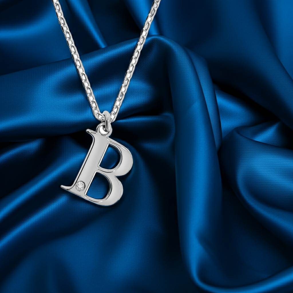 Halskette Silber 925 mit 1x Diamant 0,008ct. Buchstabe B