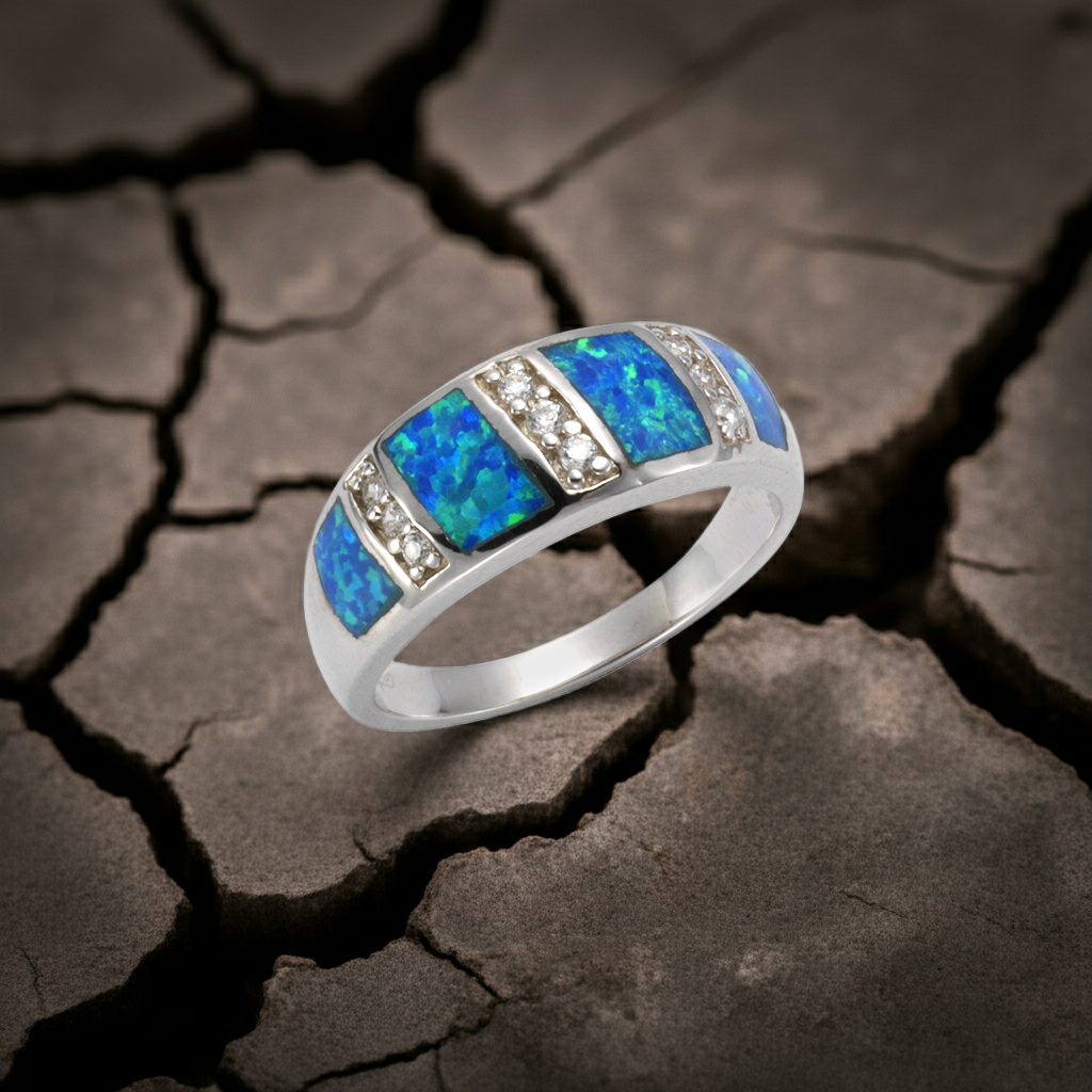 Ring 925/- Sterling Silber synth. Opal Zirkonia - Ringgröße: 052 (16,6)