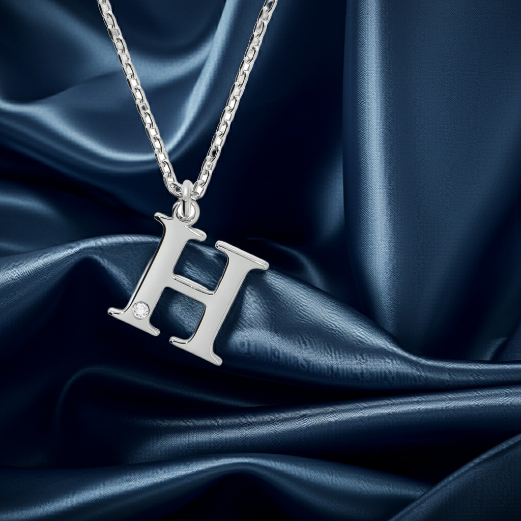 Halskette Silber 925 mit 1x Diamant 0,008ct. Buchstabe H