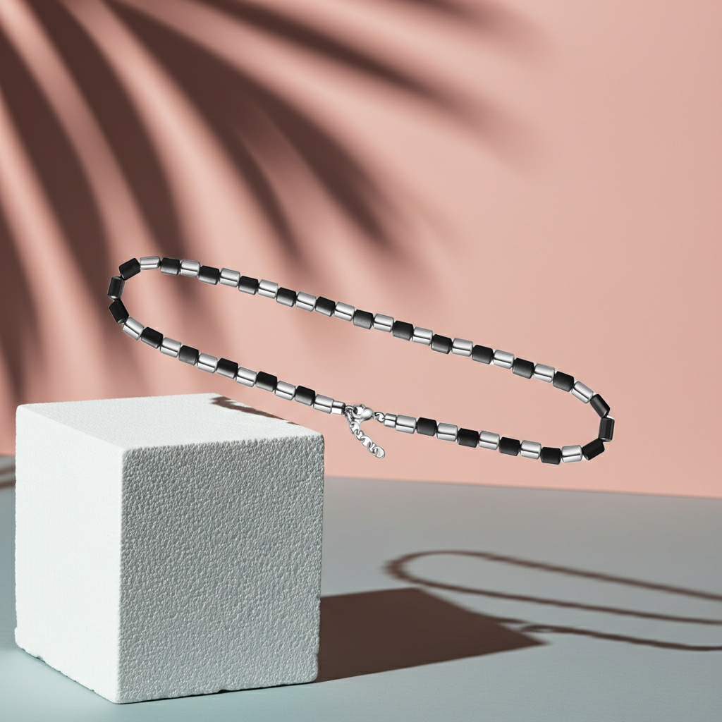 Collier Edelstahl mit Hämatit