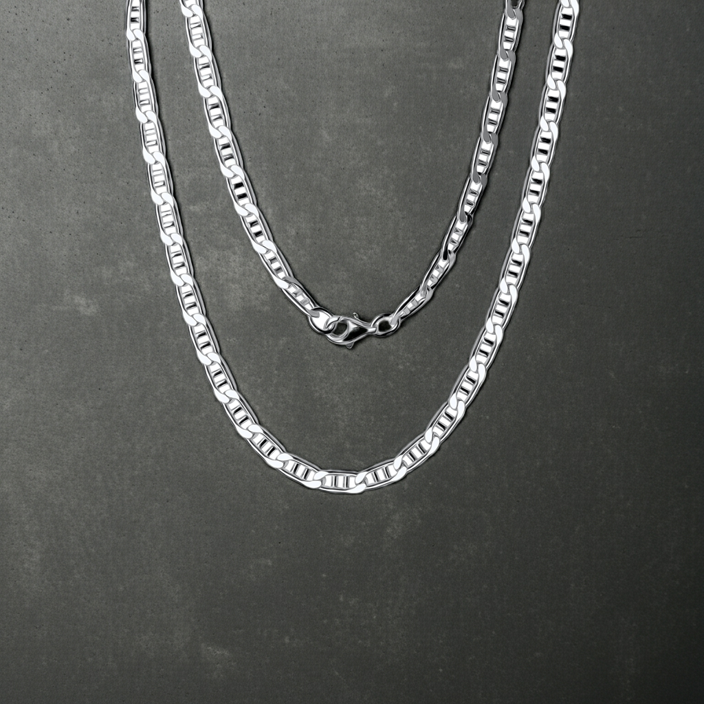 Collier 925/- Sterling Silber weiß Doppel-Stegpanzerkette  60 cm