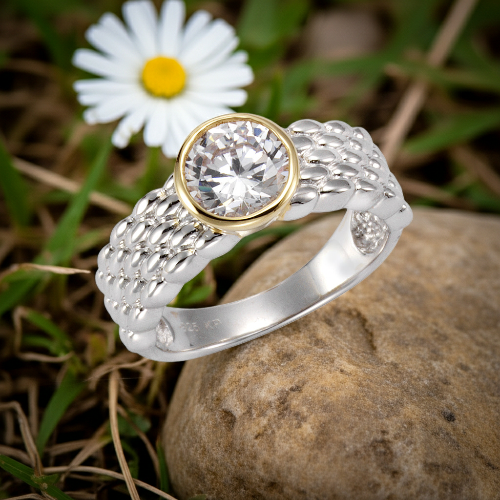 Ring 925 Silber zweifarbig Zirkonia weiß - Ringgröße: 054 (17,2)