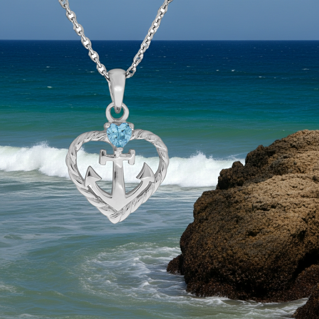 Halskette Damen Silber Modern 925 rhodiniert Herz Zirkonia blau