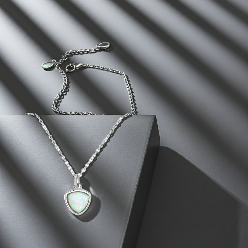 Anhänger mit Kette 925/- Sterling Silber rhodiniert synth. Opal