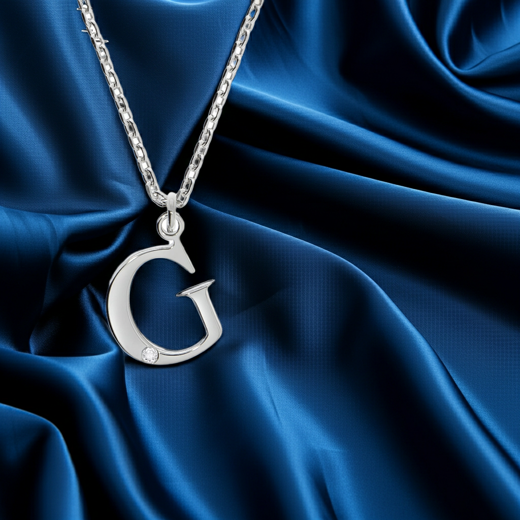 Halskette Silber 925 mit 1x Diamant 0,008ct. Buchstabe G