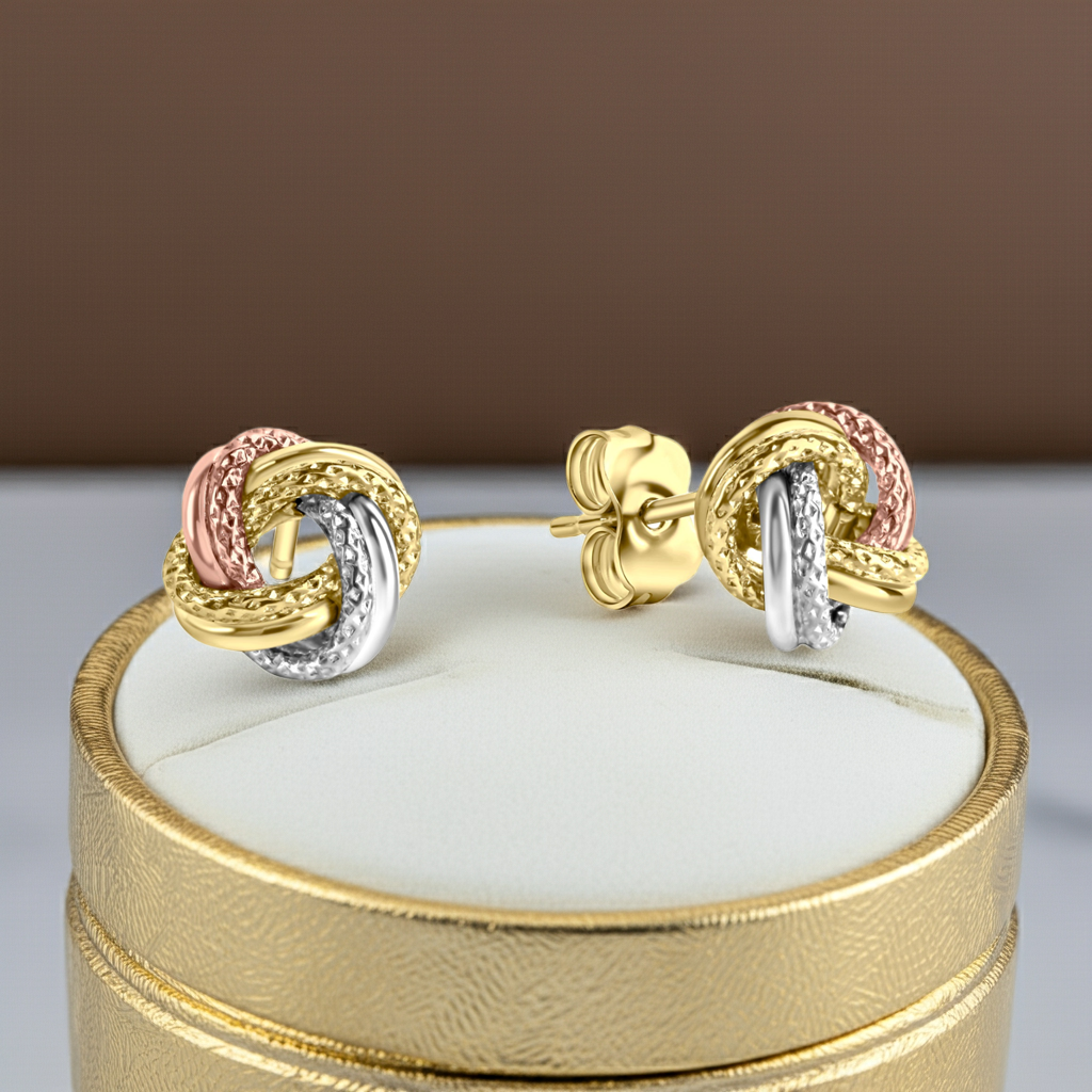 Ohrstecker 585/- Gelbgold tricolor strukturiert