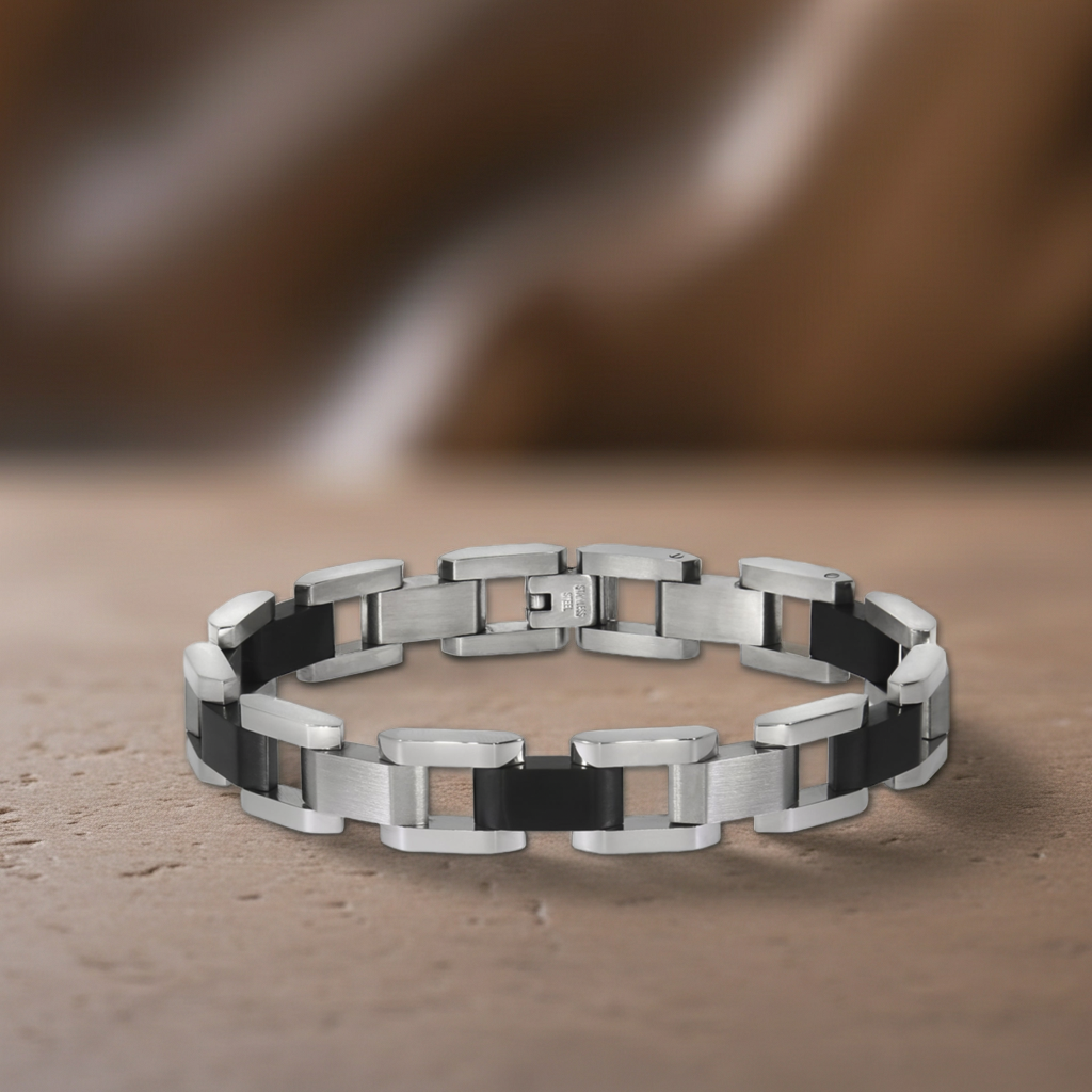 Armband Edelstahl poliert matt zweifarbig schwarz