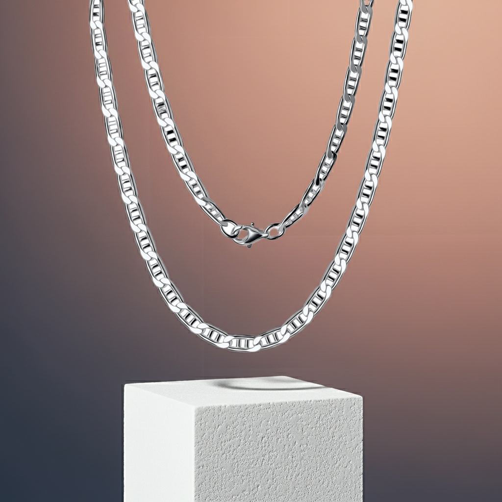 Collier 925 / Sterling Silber weiß Doppel-Stegpanzerkette  55 cm