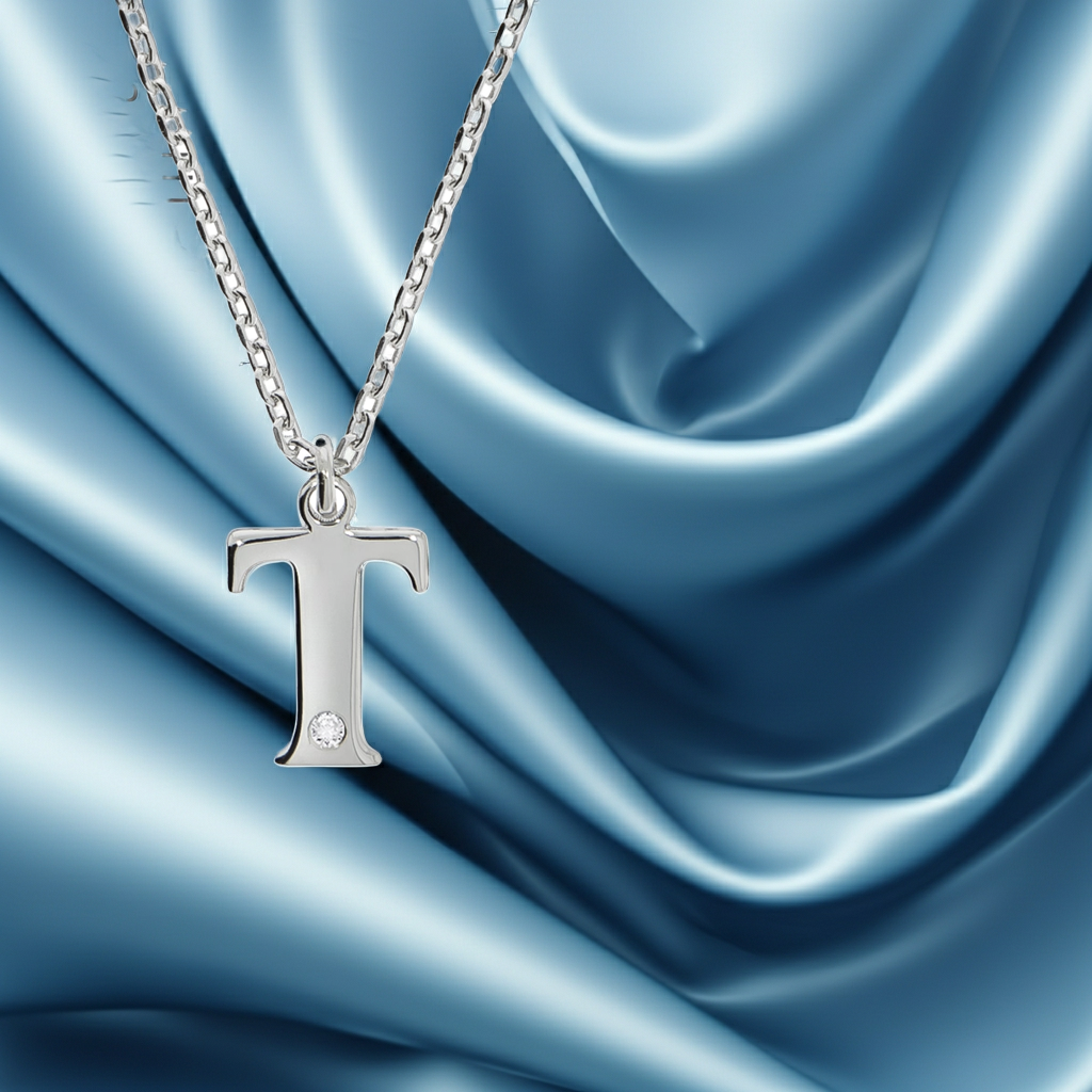 Halskette Silber 925 mit 1x Diamant 0,008ct. Buchstabe T
