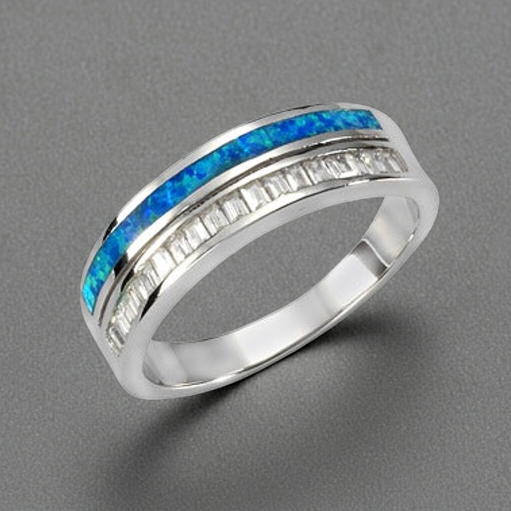 Opal Ring Blau / Synth 925 Sterling Silber / Ringgröße: 058 (18,5)