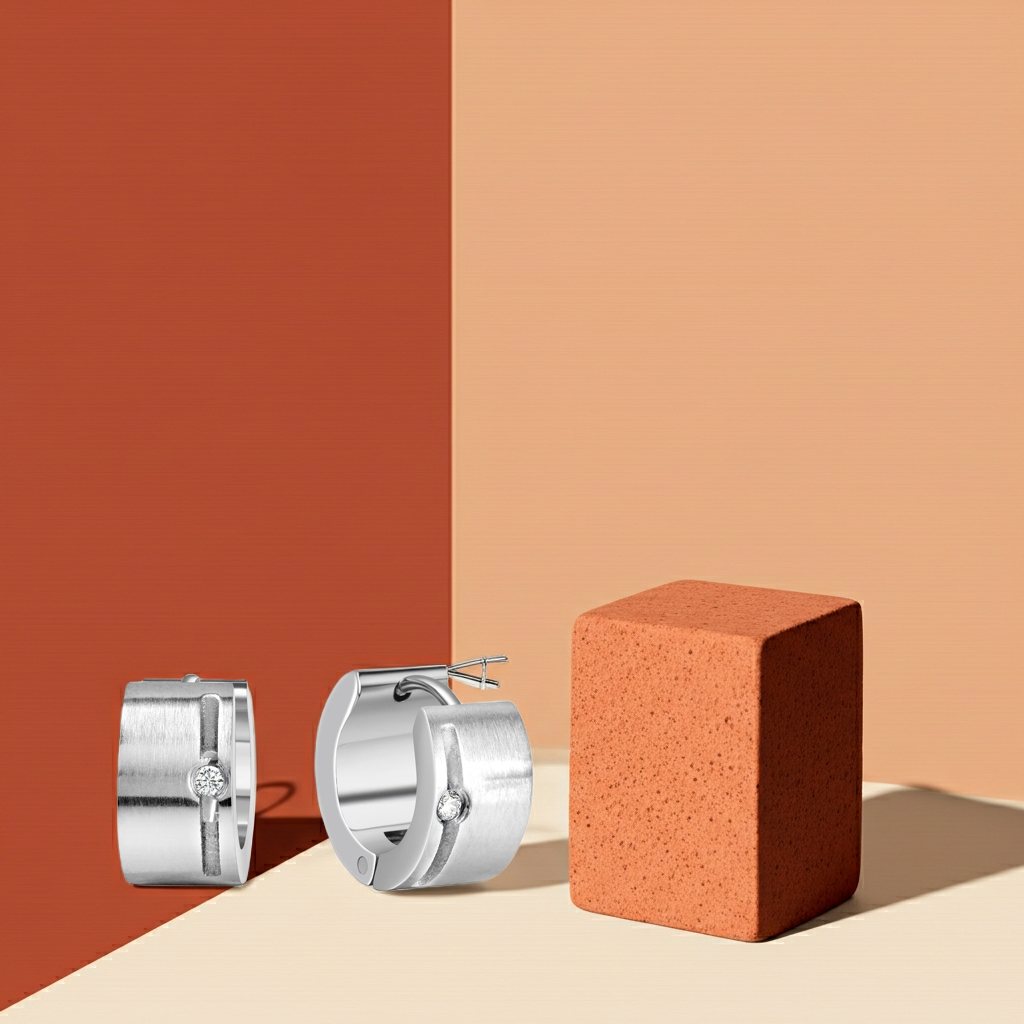 Damen Ohrringe Edelstahl mit weißem Zirkonia 13mm Durchmesser