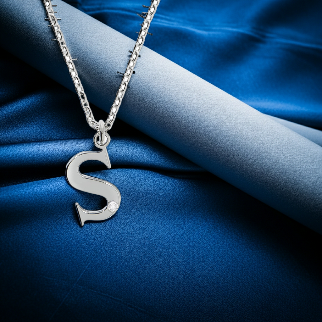 Halskette Silber 925 mit 1x Diamant 0,008ct. Buchstabe S